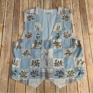 Chrysantheme Blue Patchwork Floral Vest | Size Large